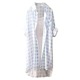 Cardigan für Damen, lang – Tunika Damen T-Shirt Langarm Blusen bedruckt Plaid Tops Herbst Bluse...