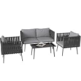 Outsunny Gartenmöbel Set 4 Personen wetterfest Balkonmöbel-Set mit 2er Sofa, Sessel Glastisch...