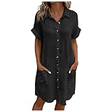 Generisch Sommerkleid Damen Button Down Leinenkleid Long Knopfleiste Knielang Strandkleid Einfarbig...
