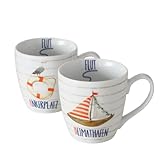 BOLTZE 2er Set maritimer Jumbobecher, Kaffee- oder Teetasse, Kampen, Porzellan, Farbe: weiß, blau,...