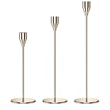 Relota Kerzenständer Gold 3er Set, 33/28/22cm Stabkerzenhalter, Metall Kerzenhalter Stabkerze,...