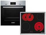 Bosch HBD231CR62 Set Backofen HBF133BR0 Edelstahl + Glaskeramikkochfeld PKN645BA2E + Backblech...