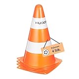 HUDORA Pylonen - 4 Stück - Stapelbare Verkehrskegel in Orange/Weiß - Hochwertige Verkehrshütchen...