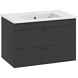 HOMCOM Waschbeckenunterschrank Hängender Unterschrank mit Keramikwaschbecken,...