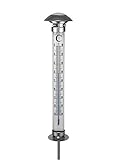 Spetebo XXL Außenthermometer mit Solar Leuchte - 112 cm - Gartenthermometer mit Erdspieß und...