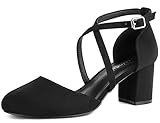 Greatonu Damen Pumps Riemchenpumps Spangenpumps Sandale mit Kreuz Knöchelriemen Blockabsatz...