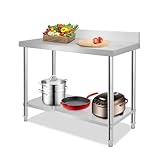 SUBTLETY 150x50x85cm Gastronomie Esszimmertische Edelstahl Arbeitstisch mit 2 Ablagen & Verstellbare...