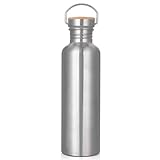 Trinkflasche Edelstahl 1L, Nicht Isolierte Einwandige Edelstahl Trinkflasche, BPA-Frei Auslaufsicher...
