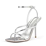 Zhabtuc Damen Sandaletten 10cm High Heels Knöchelriemen Peep Toe Sommerschuhe Bequem Elegnat Pumps,...