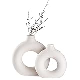 Sawoake Weiße Donut Keramik Vase Satz von 2 für Moderne Home Decor, Runde Matte Vasen für...