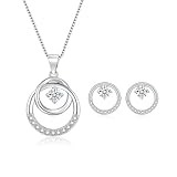 Cangall Schmuckset: 925 Sterling Silber Halskette & Ohrstecker Set, Silber Kreis Schmuckset für...