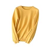 Kaschmirwolle Strickpullover Damen Pullover Rundhals Basic Warm Pullover, gelb, M