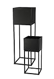 Spetebo Metall Blumentopf Ständer 2er Set schwarz für Außen - 58 / 37 cm - Garten Pflanzsäule...