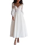 Beyonddress Frauen Spitze Brautkleider für Braut Teelänge Hochzeitskleider mit Ärmel Applique...
