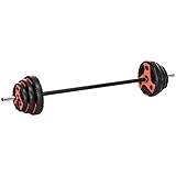 SPORTNOW Langhantel Set 20 kg, Verstellbares Hantelset mit rutschfestem Griff, inkl. 6...