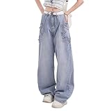 FYHTC Damen Y2K Jeans mit Sterntaschen, Grunge Jeans für Teenager Mädchen mit Hoher Taille...