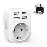 Reiseadapter UK Adapter England Deutschland Stecker mit 3USB 1USB C(3.4A),mit 1 Steckdose,UK...