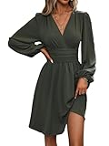 LIAMERHE Damen Elegant Kleid Langarm V-Ausschnitt Casual Kleider A-Linie Winterkleider Blumenmuster...