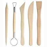 Longivia® 5 Stück Ton Werkzeug Set aus Buchenholz - Töpfern Zuhause oder Ton Modellierwerkzeug -...