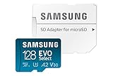 Samsung EVO Select microSD Speicherkarte (MB-ME128KA/EU), 128 GB, UHS-I U3, Full HD, 130MB/s Lesen,...