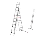 Hailo S100 ProfiLOT 3-teilige Alu-Kombileiter mit LOT-System | gleicht Unebenheiten aus | 2 x 9 + 1...