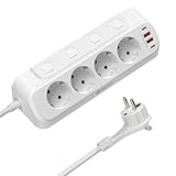 4 Fach Tischsteckdose mit USB C (PD 20W), Eck Steckdosenleiste Schreibtisch Einzeln Schaltbar,...