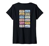 Damen Backprint USA KfZ Nummernschilder von verschiedenen States T-Shirt mit V-Ausschnitt