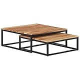 Ziaphsol Satztische 2 STK. Massivholz Akazie, Industrieller Stil Couchtisch, Rund,...