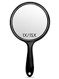 OMIRO Handspiegel, Doppelseitiger Handspiegel mit 1X/15X Vergrößerung und Griff (Transparent...
