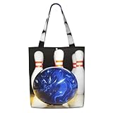 WSHFFILO Bowling bedruckte Canvas-Schulter-Einkaufstasche, waschbar, modische Schultertasche,...