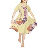 Chickwin Kleider für Mädchen 4-14 Jahre, Kleid Mädchen Elegant Tierdruck Sommerkleid Kurzarm...