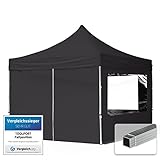 TOOLPORT Faltpavillon Faltzelt Pavillon 3x3m - 4 Seitenteile Aluminium 32mm Partyzelt 700N schwarz