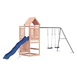 GoldiCoo Spielturm aus Massivholz Kiefer mit Rutsche & Doppelschaukel – Outdoor Kletterturm mit...