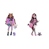 Monster High Clawdeen Wolf-Puppe mit Hund Crescent und Accessoires wie Rucksack & Draculaura Puppe -...