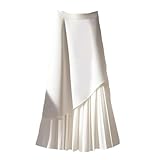 keusyoi Damen Plissee Patchwork Lange Rock Hohe Taille Elegant A-Linie Midi Büro Sommerrock, weiß,...