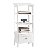 SoBuy FBT91-W Beistelltisch hoch Nachttisch mit Schublade und Ablagen Sofatisch Beistelltisch...