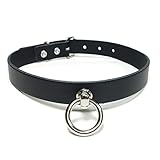 Gletscherlicht Halsband mit O-Ring 20mm, Lederhalsband mit Ring der O aus schwarzem Leder, Gothic SM...
