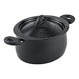 Bialetti Ovaler Nudeltopf aus Aluminium, 5,5 l mit Siebdeckel, antihaftbeschichtet, Schwarz