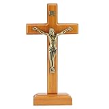HOBBIESAY Stehendes Kruzifix Kreuz 19.5cm Hölzernes Tischkreuz Ornament Stehend Dunkelorange...