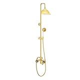 Duscharmatur Rund Regendusche Retro Bad Duschset Wand Mischbatterie Modern Gold Handbrause...