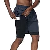 HMIYA Herren 2 in 1 Shorts Fitness Sporthose Kurz Jogginghose Schnelltrocknende Laufhose mit...