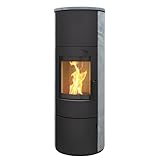 Kaminofen München XL Stahl schwarz Speckstein 7kw Speicherofen mit Steinverkleidung Panoramatür...