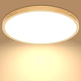 Deckenlampe Led Deckenleuchte Holzoptik Lampe, Flach Rund Badlampe Decke Ø30CM 24W 3000K 2400LM...