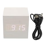 NUOBESTY Holz Wecker mit Dual LED Anzeige USB Ladefunktion Temperaturanzeige Dimmbare Helligkeit...