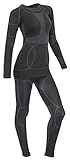 icefeld®: Sport Ski- Thermounterwäsche-Set für Damen Seamless (nahtfrei) in schwarz/grau M