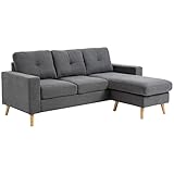 HOMCOM Ecksofa Stoffsofa in L-Form, Couchgarnitur in Leinenoptik, Eckgarnitur mit Chaiselongue für...