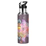 KAAVIYO Süßes Flamingoschloss Trinkflasche Wasserflasche mit Strohhalm 600ML Edelstahl...