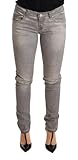 Acht Hellgrau gewaschene Baumwolle Slim Fit Denim Frauen Hose Damenjeans, Grau, 26