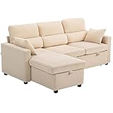 HOMCOM Ecksofa mit Schlaffunktion L-Form Sofa Schlafsofa mit Bettkasten, Kissen, 3-Sitzer Wandelbare...