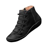 Cowboy Stiefel Damen Leder Bequem Flat Breite Fuße Stiefeletten Freizeit Wasserdicht rutschfest...